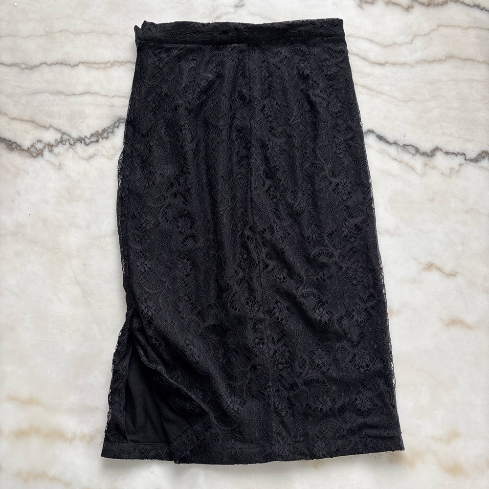 Belle Lage Black Floral Lace long Skirt High Waisted Straight Cocktail Size S